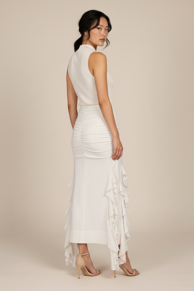 Jupe Longue Blanche À Volants Élégante