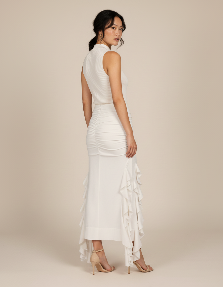 Jupe Longue Blanche À Volants Élégante