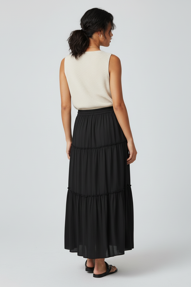 Jupe Longue Fluide À Volants Bohème