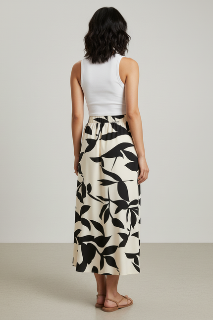 Jupe Longue Motif Feuilles Fluide Élégante
