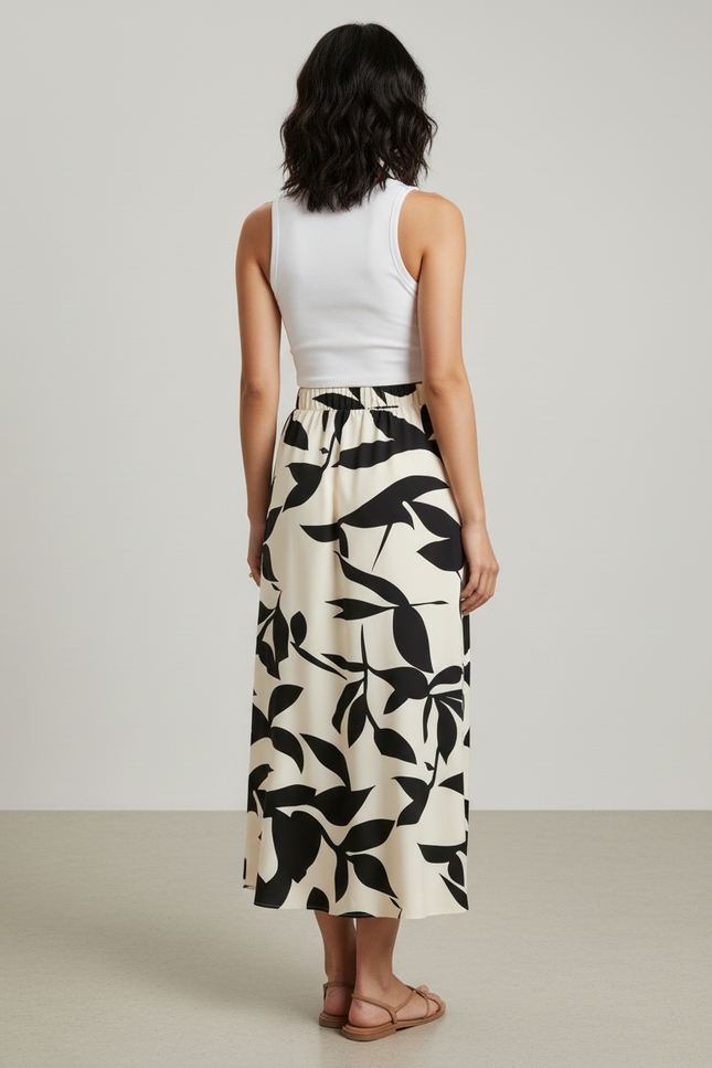 Jupe Longue Motif Feuilles Fluide Élégante