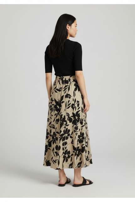 Jupe Longue Motif Feuilles Fluide Élégante Tendance