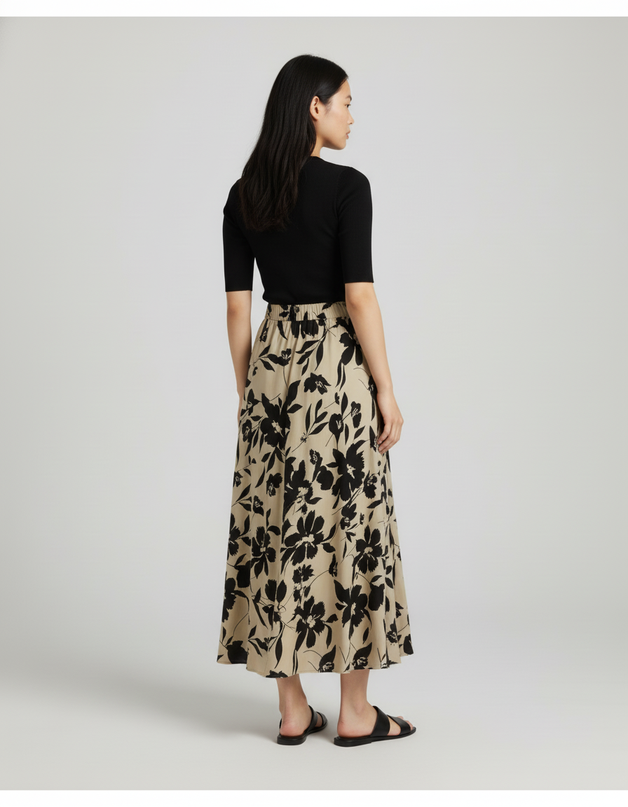 Jupe Longue Motif Feuilles Fluide Élégante Tendance