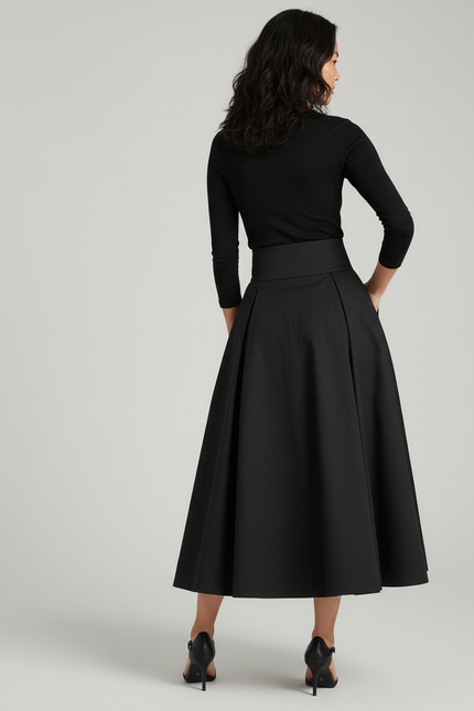 Jupe Longue Noire Plissée Chic Mode