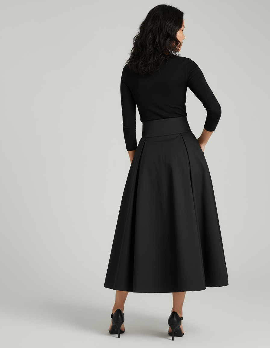 Jupe Longue Noire Plissée Chic Mode