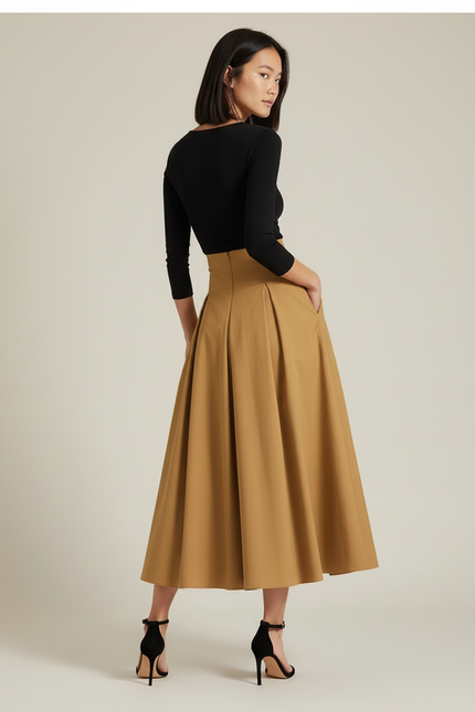Jupe Longue Camel Plissée Élégante