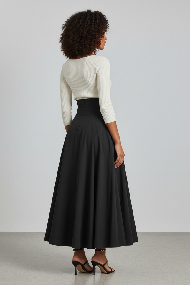 Jupe Longue Noire Évasée Élégante Femme