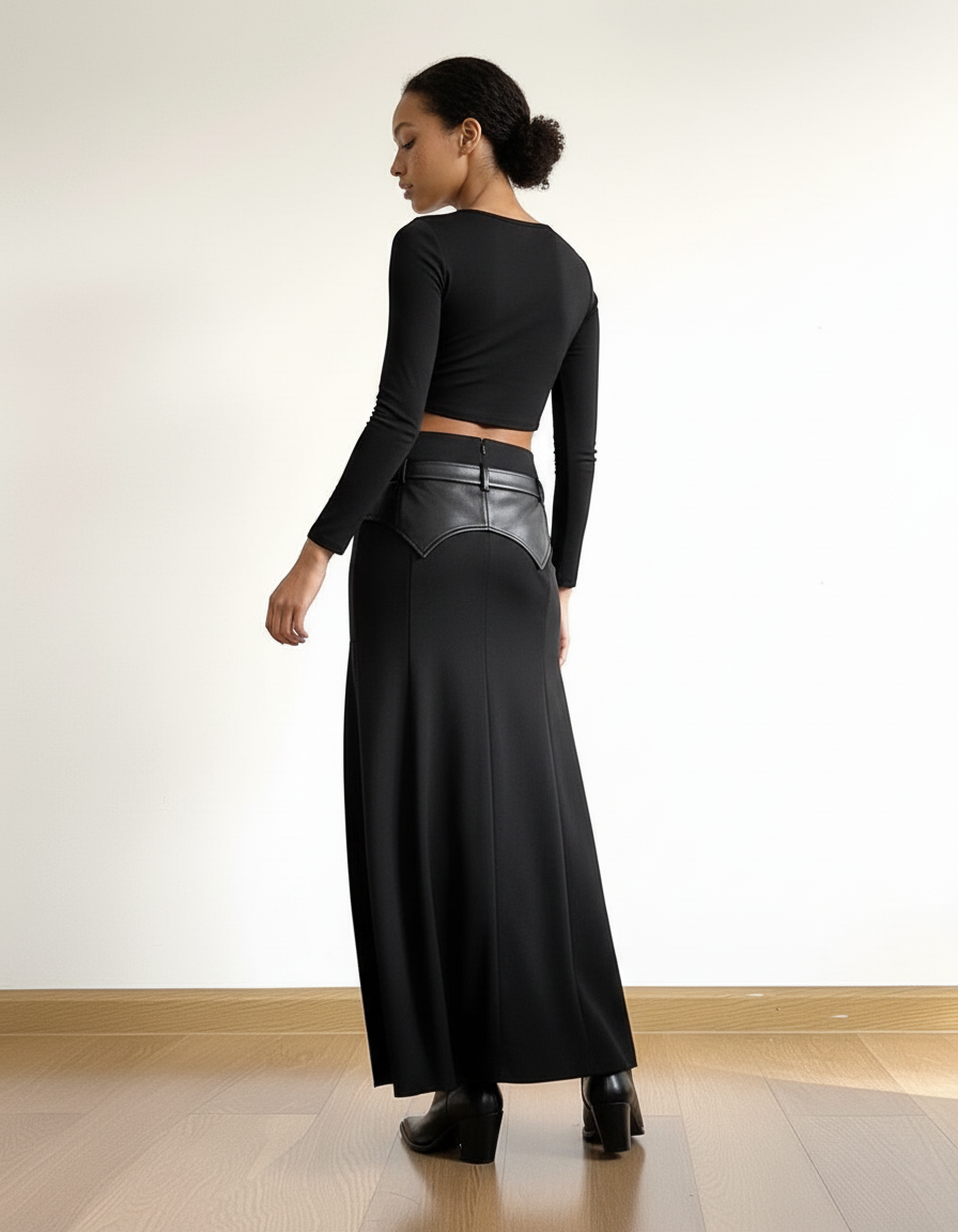 Jupe En Cuir Noir Longue
