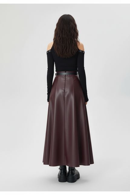 Jupe Longue Simili Cuir Plissée Élégante
