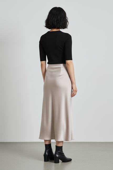 Jupe Longue Satinée Beige Fluide