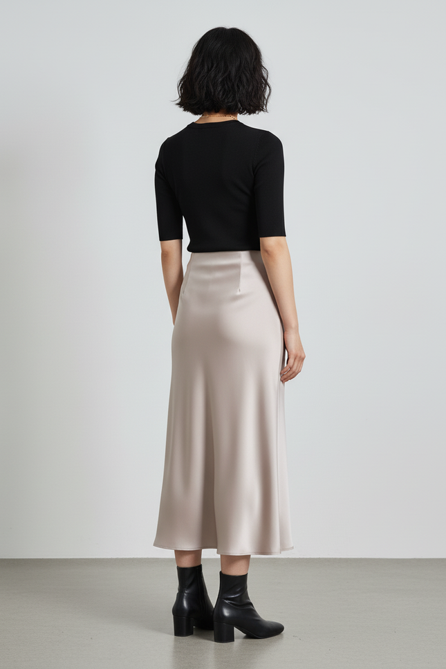 Jupe Longue Satinée Beige Fluide