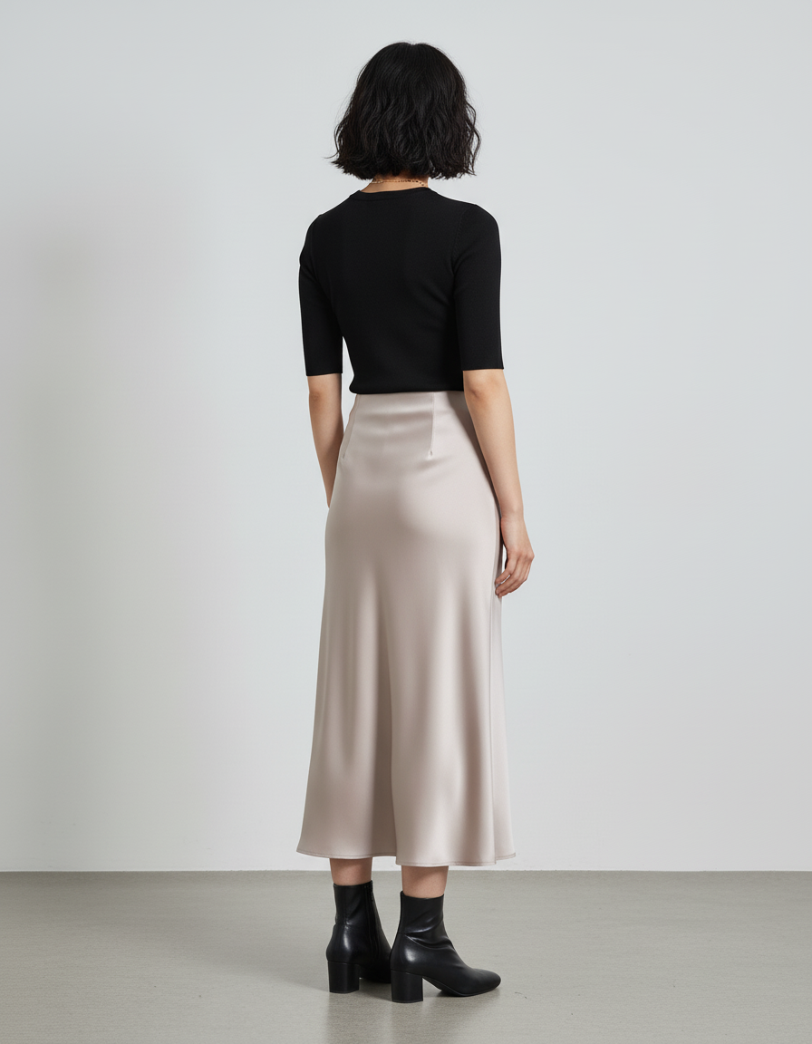 Jupe Longue Satinée Beige Fluide