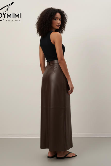 Jupe Longue Marron Cuir Vintage