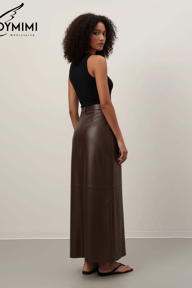 Jupe Longue Marron Cuir Vintage