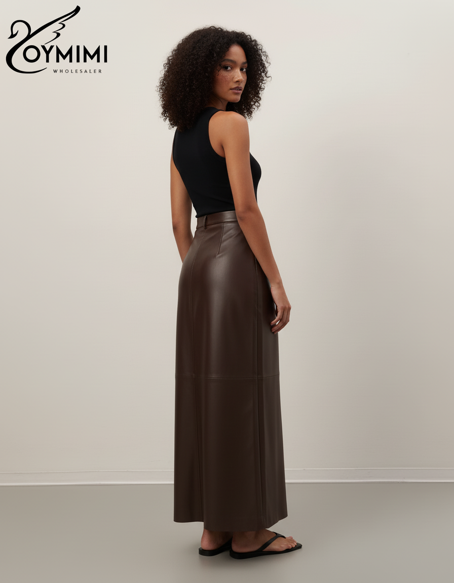 Jupe Longue Marron Cuir Vintage