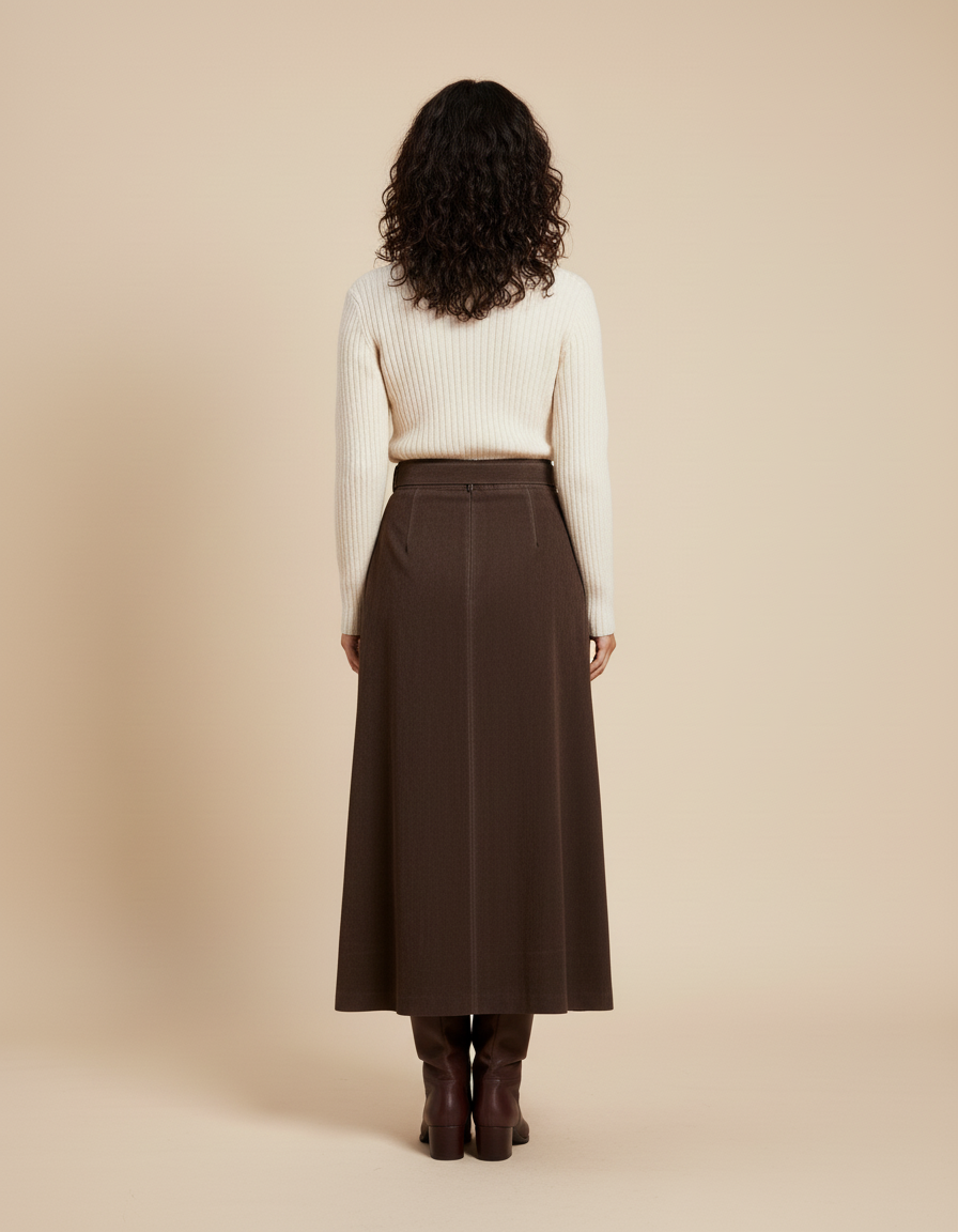 Jupe Longue Marron Daim Chic Tendance