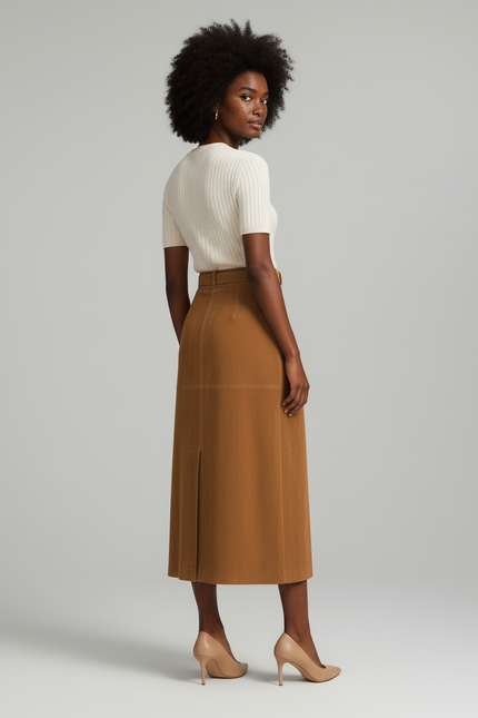 Jupe Longue Marron Daim Chic Élégante