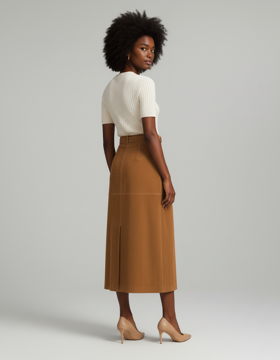 Jupe Longue Marron Daim Chic Élégante