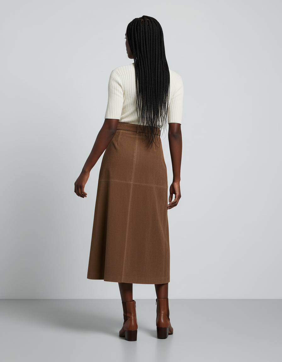 Jupe Longue Daim Marron Élégante
