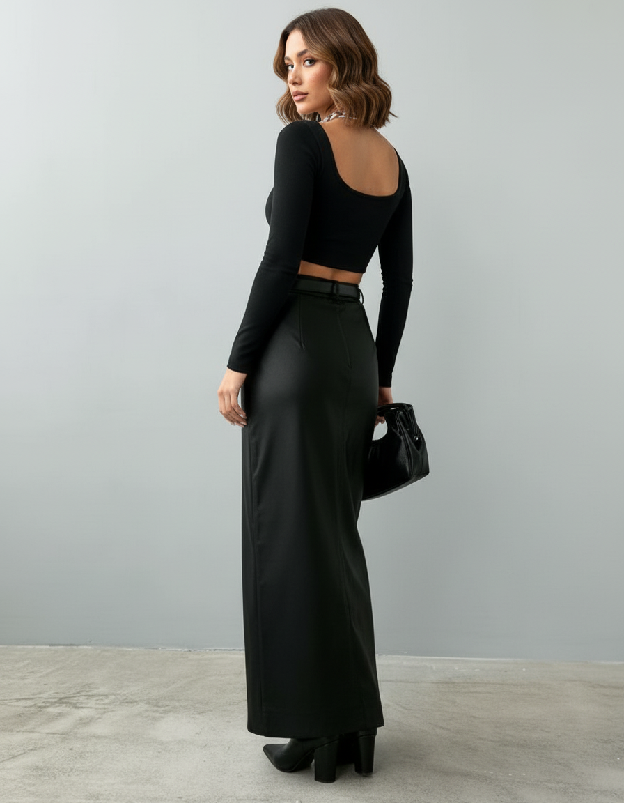 Jupe Noir Moulante Longue