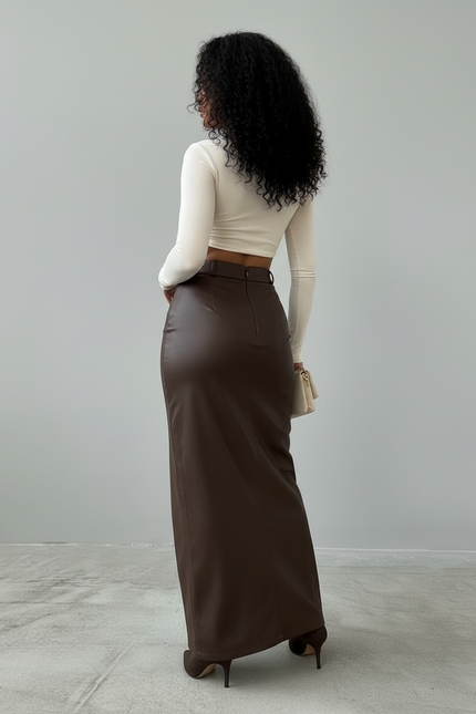 Jupe Longue Simili Cuir Fente Chic