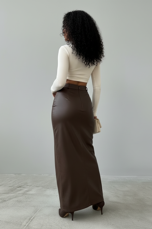 Jupe Longue Simili Cuir Fente Chic