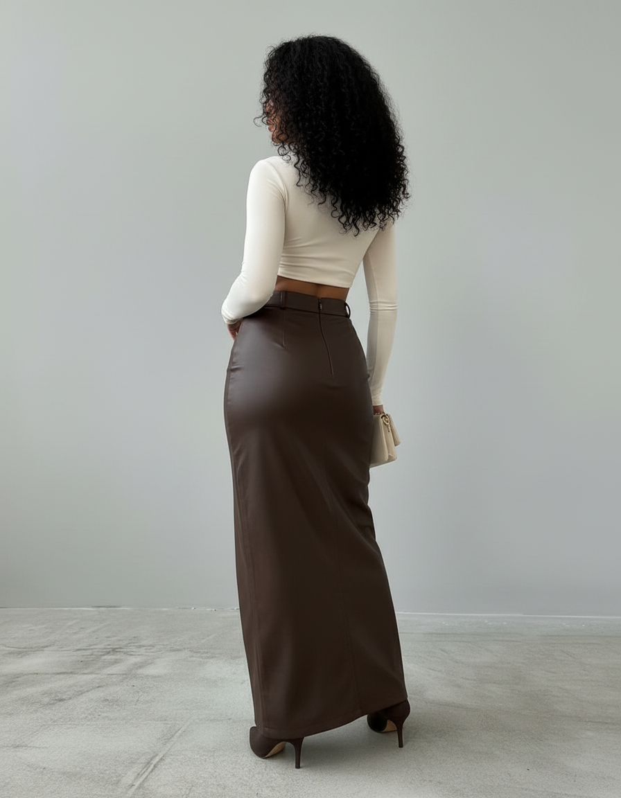 Jupe Longue Simili Cuir Fente Chic