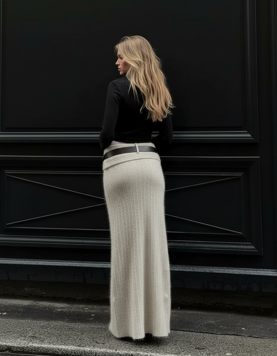 Jupe Longue Côtelée Beige Élégante