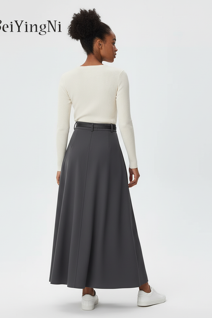 Jupe Longue Grise Fluide Élégante