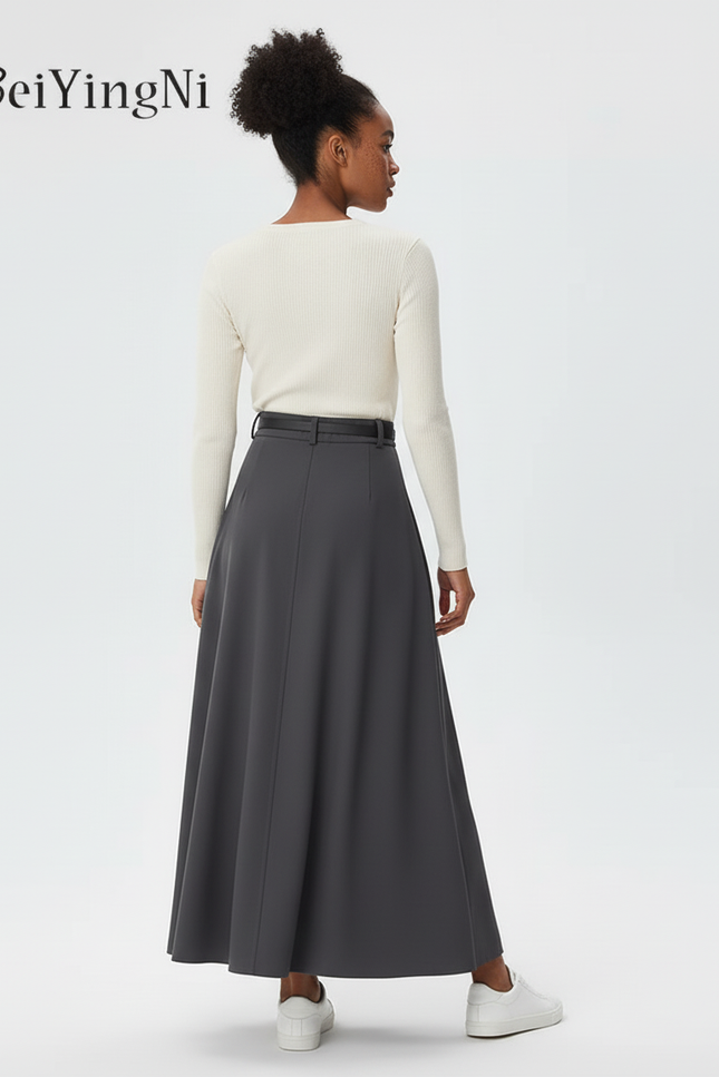 Jupe Longue Grise Fluide Élégante