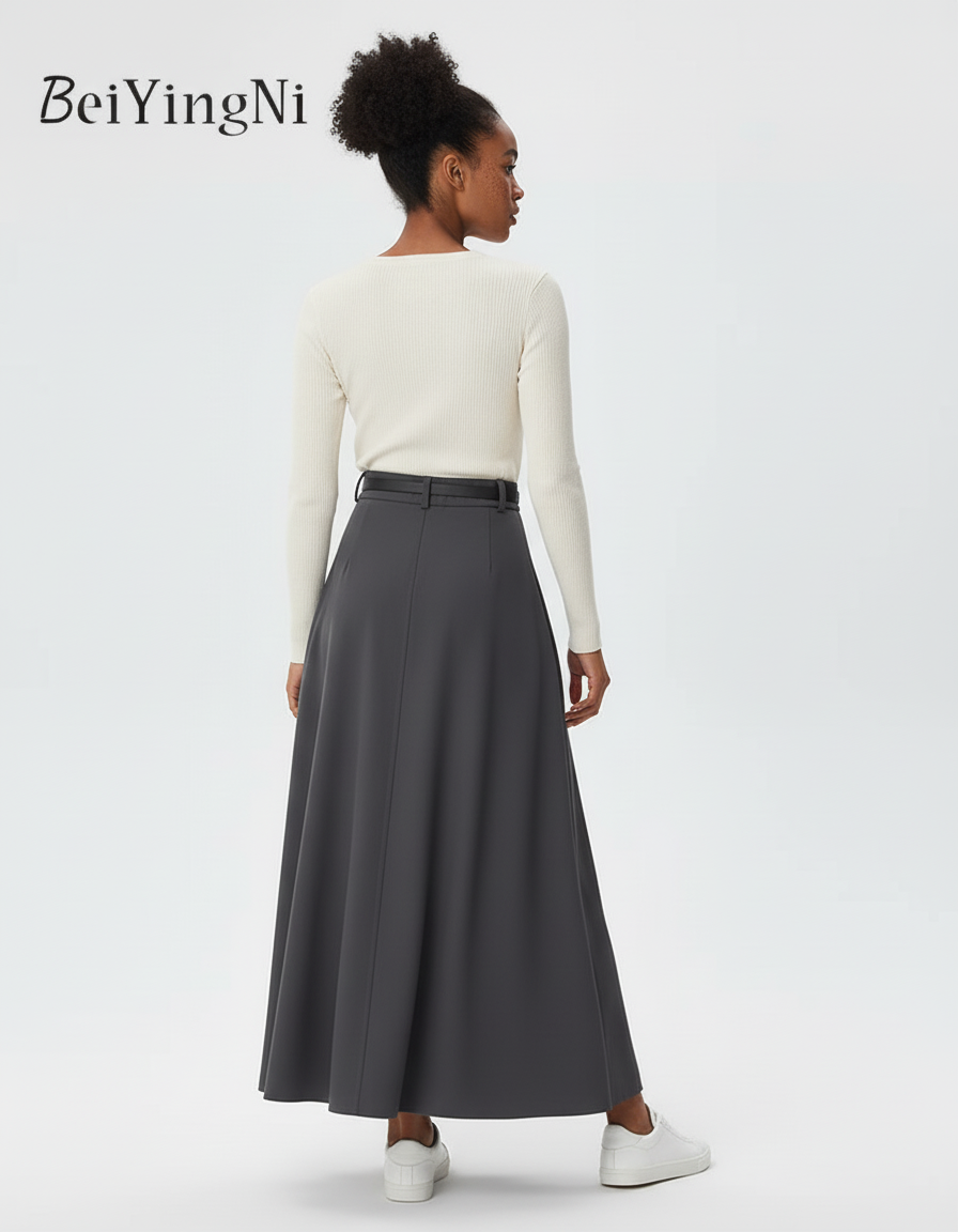 Jupe Longue Grise Fluide Élégante