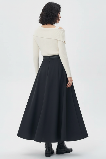 Jupe Longue Noire Évasée Élégante Chic