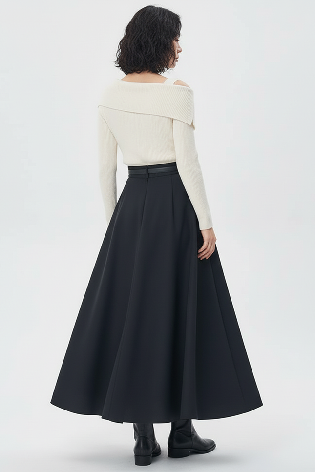 Jupe Longue Noire Évasée Élégante Chic