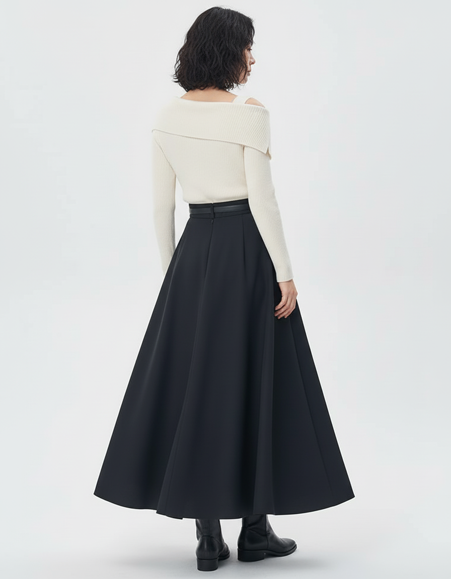 Jupe Longue Noire Évasée Élégante Chic