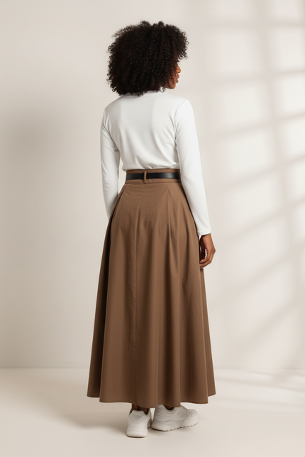Jupe Longue Marron Plissée Fluide