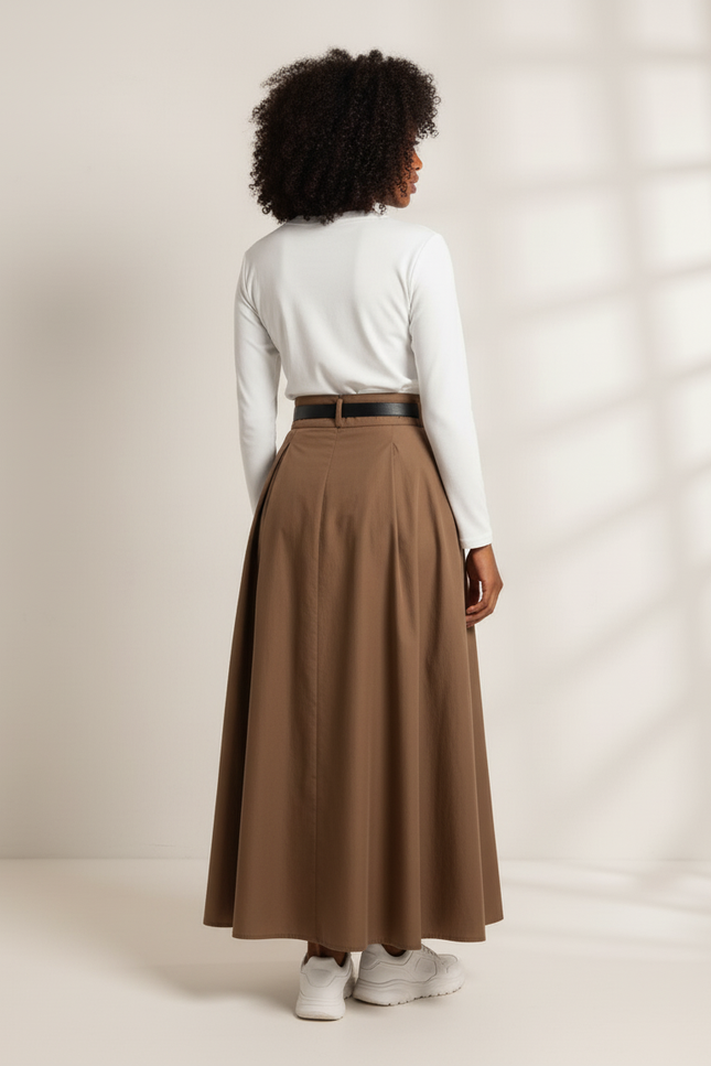 Jupe Longue Marron Plissée Fluide
