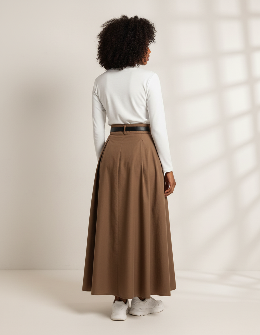 Jupe Longue Marron Plissée Fluide