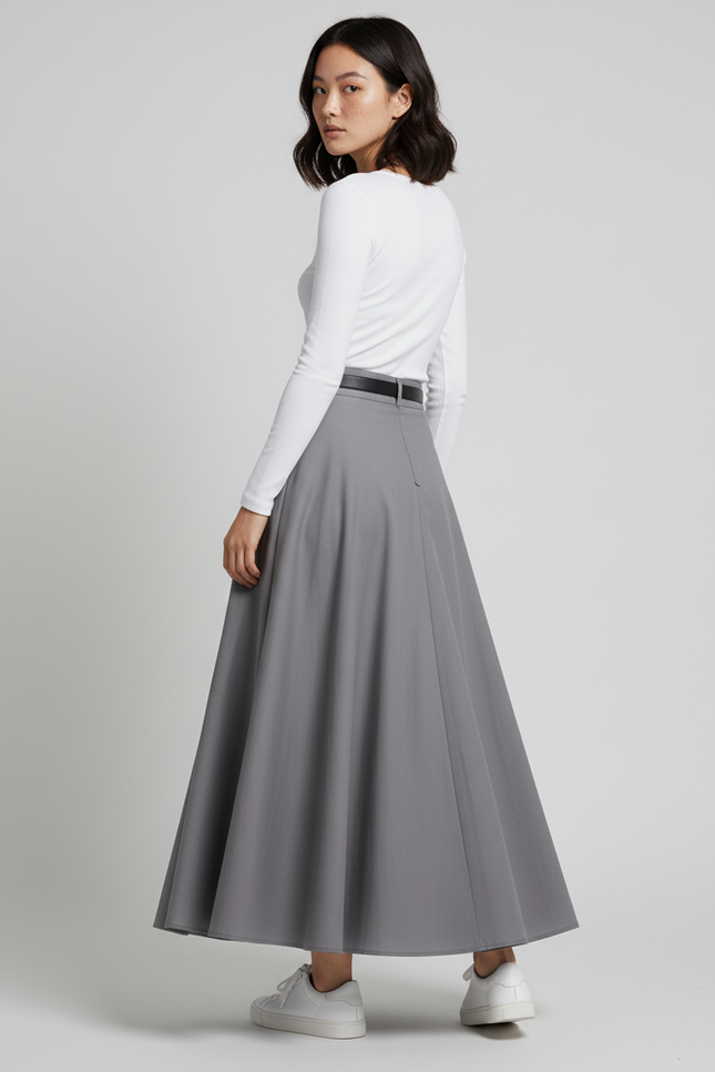 Jupe Longue Grise Taille Haute Fluide