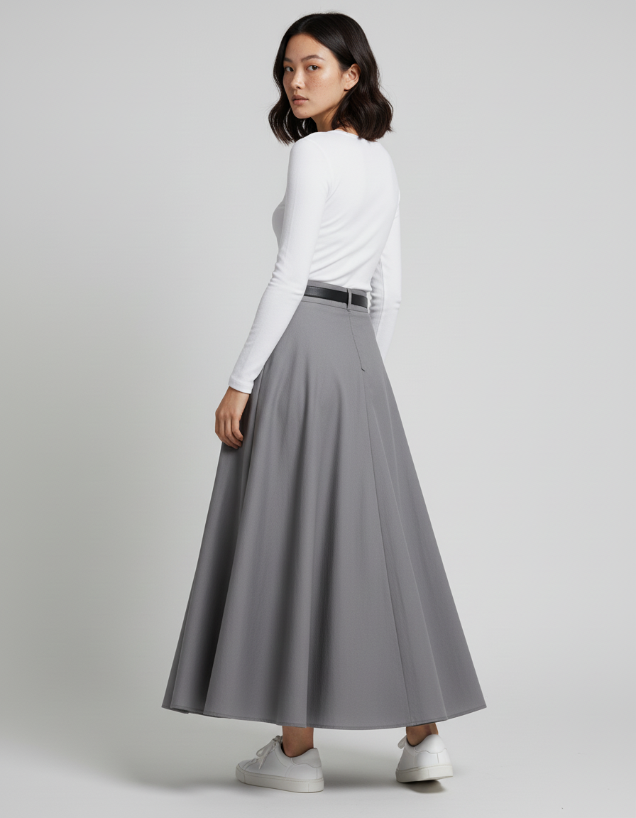 Jupe Longue Grise Taille Haute Fluide