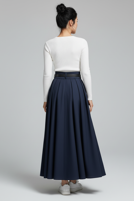 Jupe Bleu Marine Mi-Longue