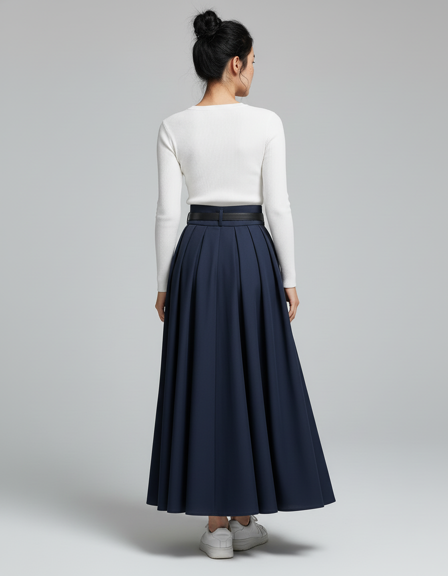 Jupe Bleu Marine Mi-Longue