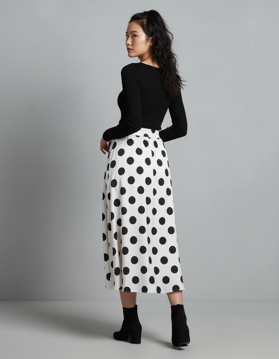 Jupe Longue Pois Noirs Vintage