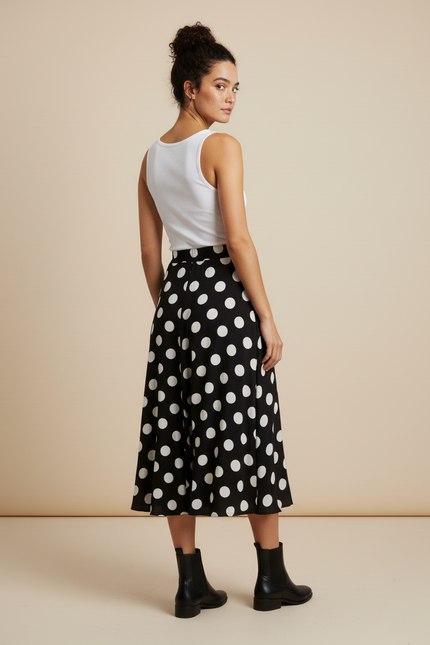 Jupe Longue Noire À Pois Blancs Fluide