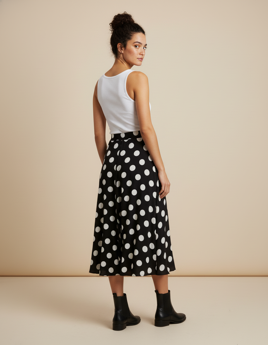 Jupe Longue Noire À Pois Blancs Fluide