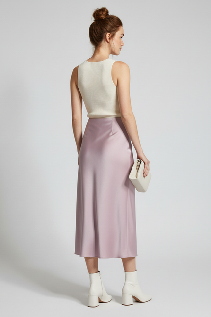 Jupe Longue Satinée Mauve Fluide