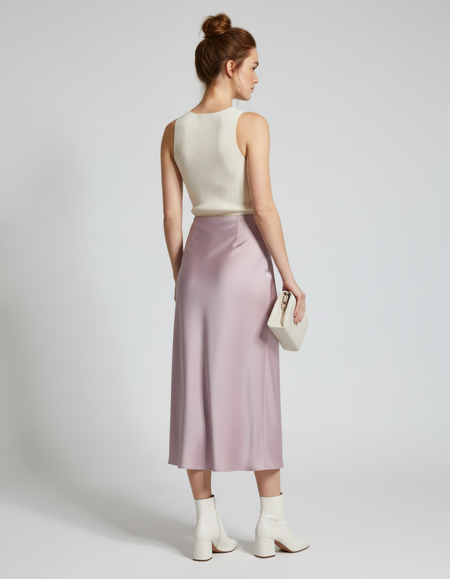 Jupe Longue Satinée Mauve Fluide