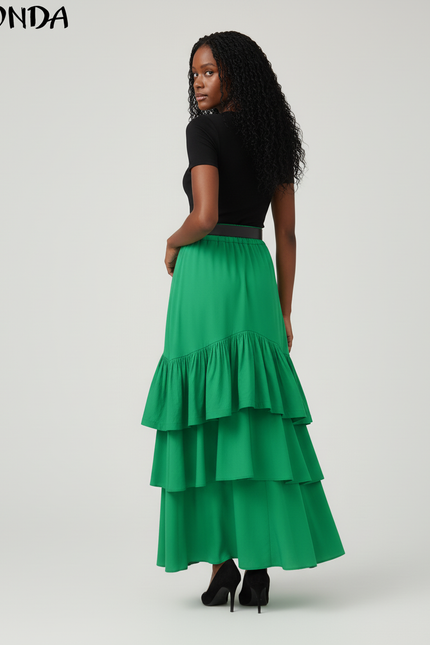 Jupe Longue Élégante Verte À Volants