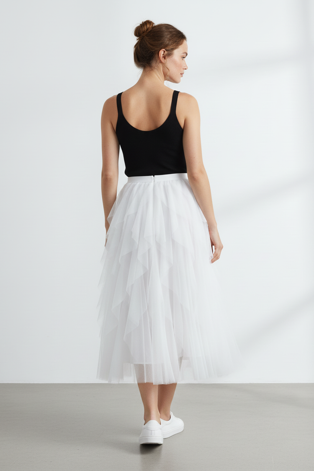 Jupe Longue Tulle Irrégulière Blanche Fluide