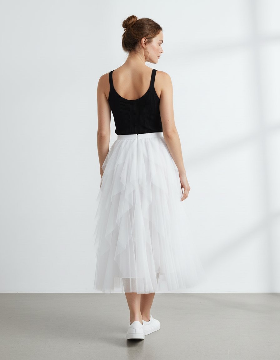 Jupe Longue Tulle Irrégulière Blanche Fluide