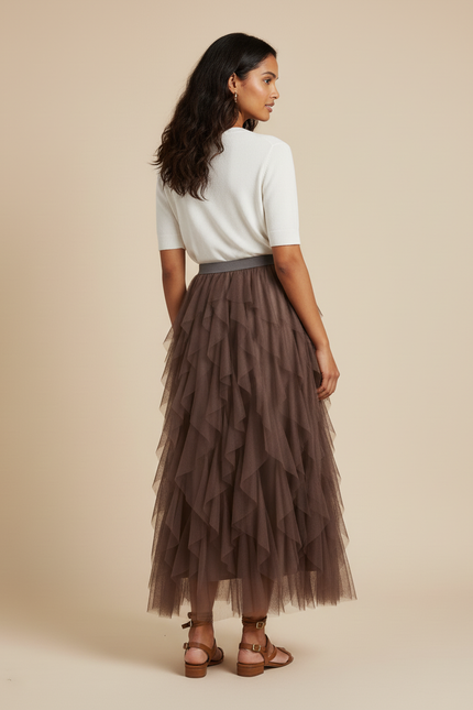 Jupe Longue Tulle Volantée Chic